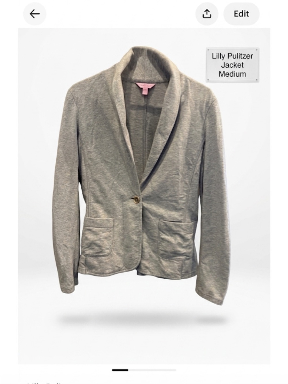 Lilly Pulitzer Light Gray Shawl Collar Blazer ptp 19